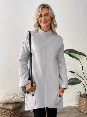 EMERY ROSE Women's Casual Solid Color Stand Collar Short Dress, Autumn/Winter