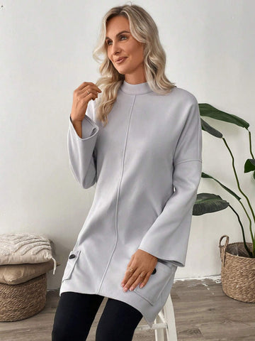 EMERY ROSE Women's Casual Solid Color Stand Collar Short Dress, Autumn/Winter