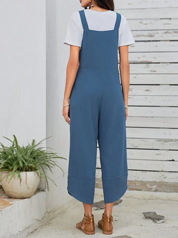 EMERY ROSE Women's Casual Style Wide Leg Jumpsuit With Detachable Shoulder Strap And Pockets