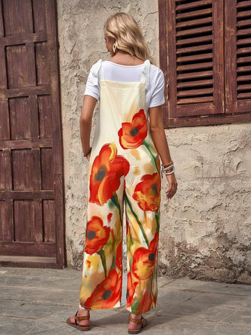 EMERY ROSE Women's Casual Summer Floral Jumpsuit With Tie Straps