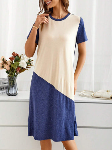 EMERY ROSE Women's Color Block Short Sleeve Dress