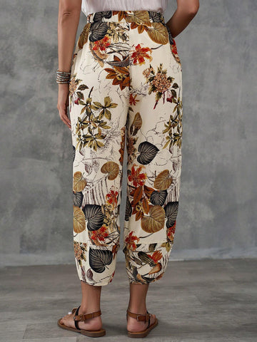 EMERY ROSE Women's Country Style Plant & Floral Printed Ankle Length Pants