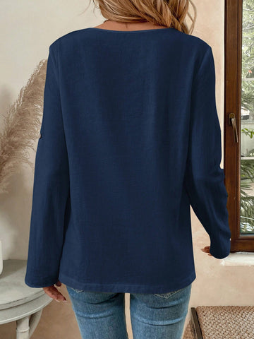 EMERY ROSE Women's Crew Neck Asymmetrical Hem White Shirt