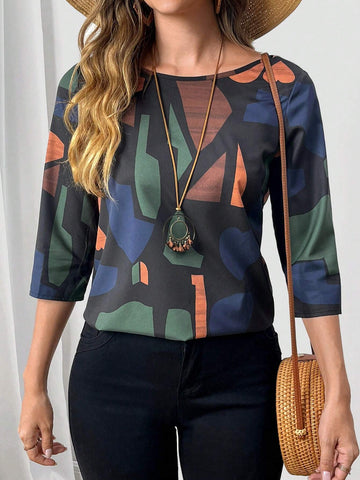 EMERY ROSE Women's Crew Neck Basic Shirt, Casual Fall Outfits For Work