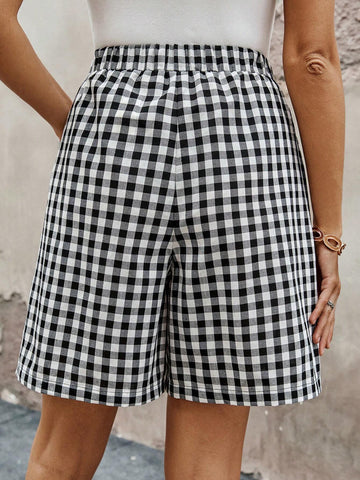 EMERY ROSE Women's Drawstring Plaid Printed Shorts With Pockets, Summer Casual Wear