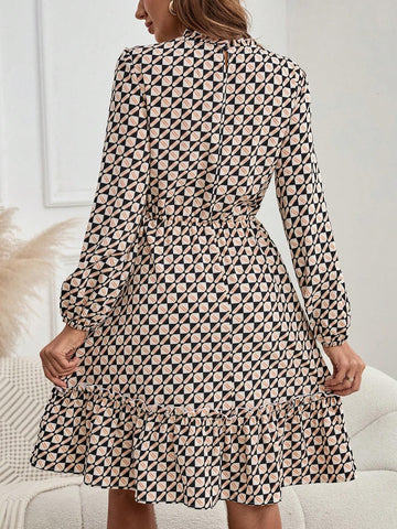 EMERY ROSE Women's Floral Print Long Sleeve Ruffle Trim Short Casual Dress