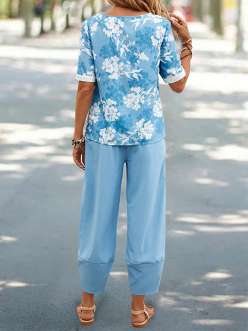 EMERY ROSE Women's Floral Print Shirt And Solid Color Trousers