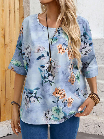 EMERY ROSE Women's Floral Printed Casual Top For Summer