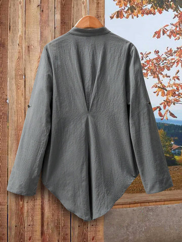 EMERY ROSE Women's Flower Embroidered Long Sleeve Simple Shirt, Casual For Daily Wear