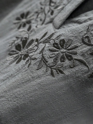 EMERY ROSE Women's Flower Embroidered Long Sleeve Simple Shirt, Casual For Daily Wear