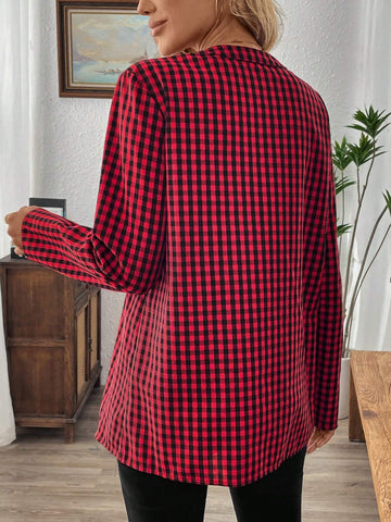 EMERY ROSE Women's Front Button Long Sleeve Plaid Shirt, Casual Everyday Wear