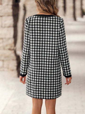 EMERY ROSE Women's Front Tie Front Button Long Sleeve Pocket Casual Mini Dress, Minimalist