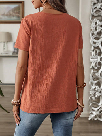 EMERY ROSE Women's Holiday Casual Solid Short Sleeve Shirt