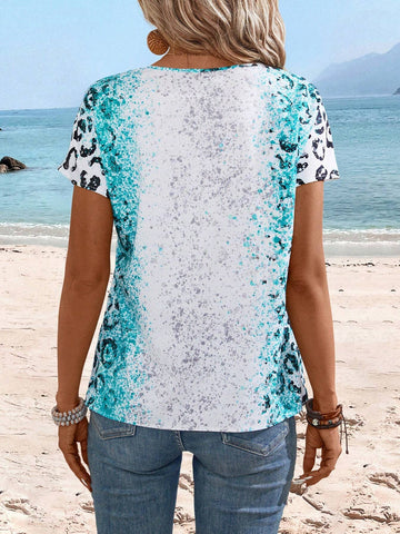 EMERY ROSE Women's Leopard & Butterfly Printed Batwing Sleeve Casual Vacation Shirt