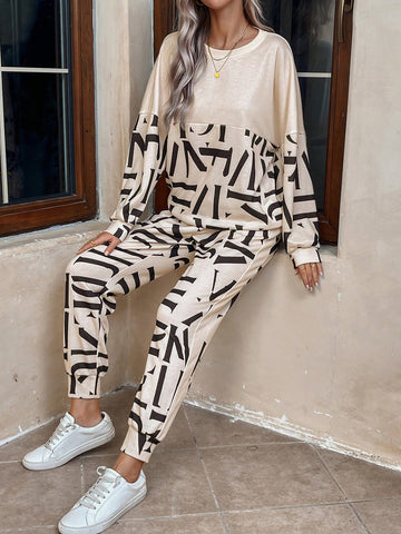 EMERY ROSE Women's Letter Print Sweatshirt And Sweatpants Two-piece Set