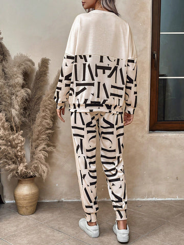 EMERY ROSE Women's Letter Print Sweatshirt And Sweatpants Two-piece Set