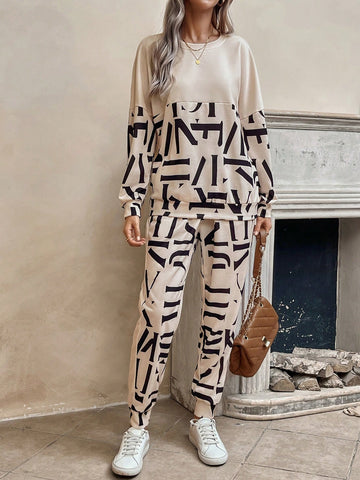 EMERY ROSE Women's Letter Print Sweatshirt And Sweatpants Two-piece Set