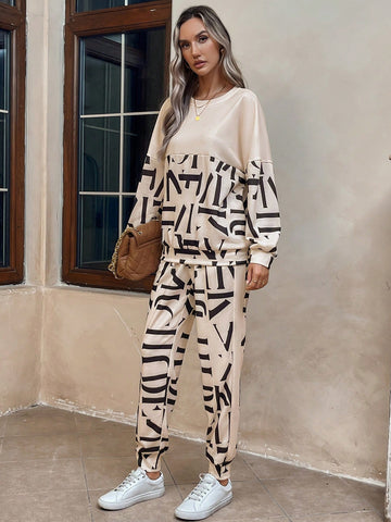 EMERY ROSE Women's Letter Print Sweatshirt And Sweatpants Two-piece Set