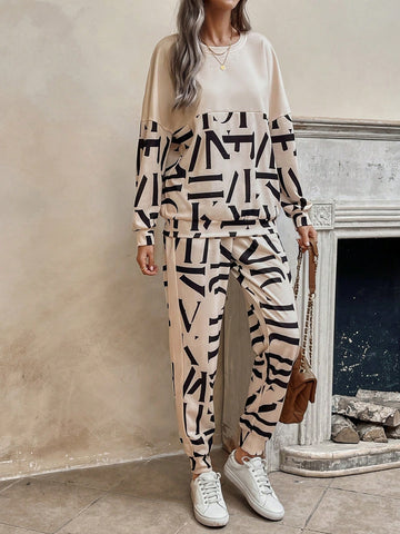 EMERY ROSE Women's Letter Print Sweatshirt And Sweatpants Two-piece Set