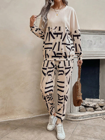 EMERY ROSE Women's Letter Print Sweatshirt And Sweatpants Two-piece Set