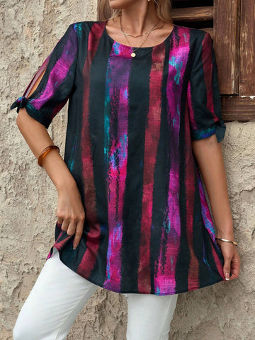 EMERY ROSE Women's Loose Striped Short Sleeve Casual Shirt, Summer