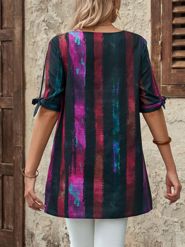 EMERY ROSE Women's Loose Striped Short Sleeve Casual Shirt, Summer