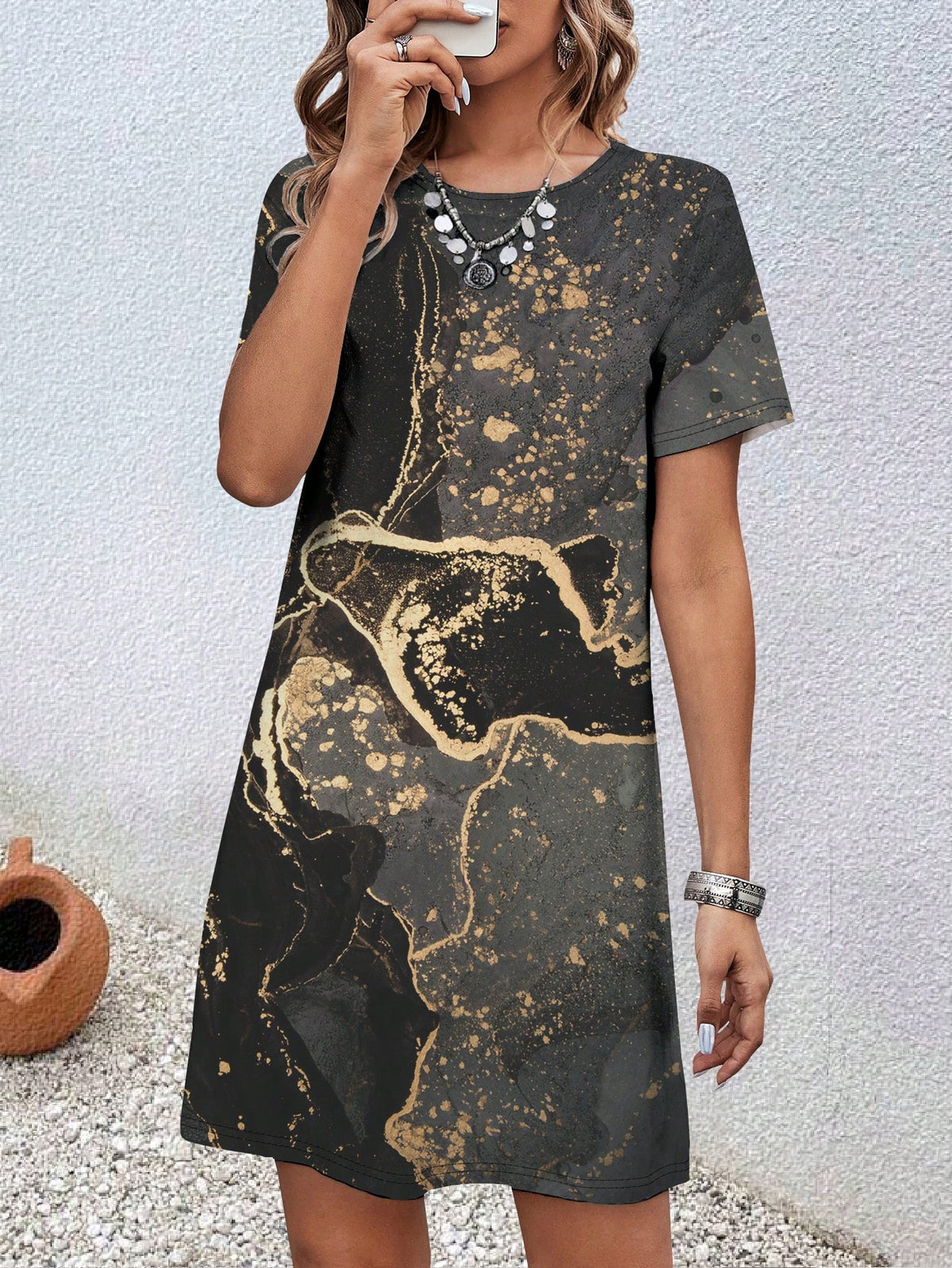 EMERY ROSE Women's Marble Print Dress