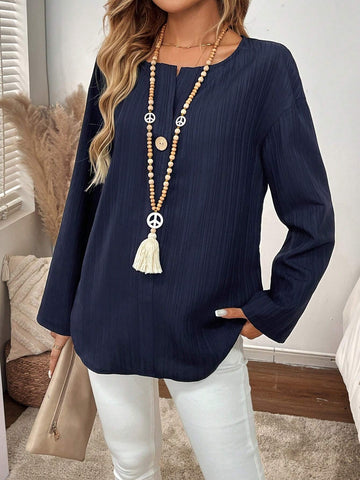 EMERY ROSE Women's Oversized V-Neck Casual Shirt Long Fall Sleeve Shirt