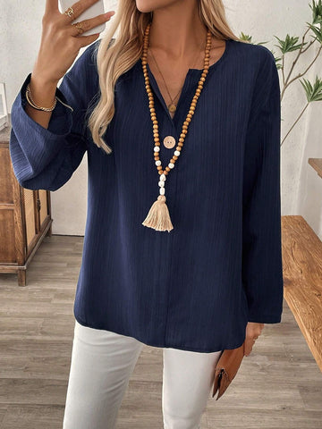 EMERY ROSE Women's Oversized V-Neck Casual Shirt Long Fall Sleeve Shirt