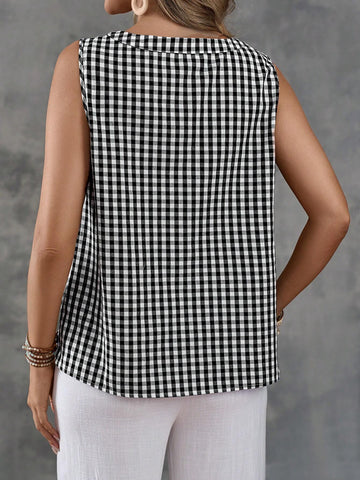 EMERY ROSE Women's Plaid Sleeveless Vacation Casual Shirt