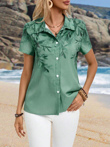 EMERY ROSE Women's Printed Short Sleeve Shirt For Summer