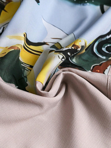 EMERY ROSE Women's Round-Neck Patterned Shirt, Summer Graphic Shirts Casual Shirts Flower Shirt Summer Women Blouses