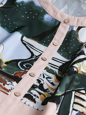 EMERY ROSE Women's Round-Neck Patterned Shirt, Summer Graphic Shirts Casual Shirts Flower Shirt Summer Women Blouses