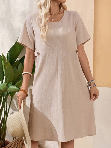 EMERY ROSE Women's Round Neck Short Sleeve Casual Everyday Summer Dress
