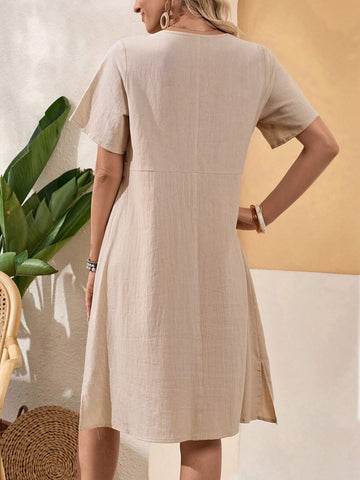 EMERY ROSE Women's Round Neck Short Sleeve Casual Everyday Summer Dress