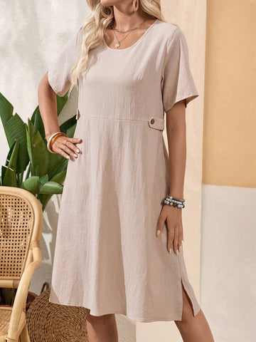 EMERY ROSE Women's Round Neck Short Sleeve Casual Everyday Summer Dress