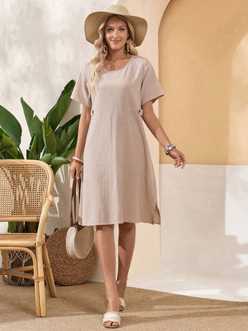 EMERY ROSE Women's Round Neck Short Sleeve Casual Everyday Summer Dress