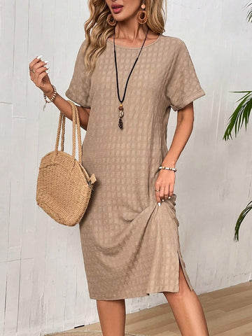 EMERY ROSE Women's Round Neck Textured Dress For Summer