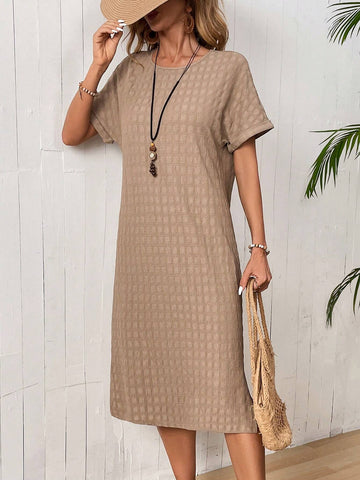 EMERY ROSE Women's Round Neck Textured Dress For Summer