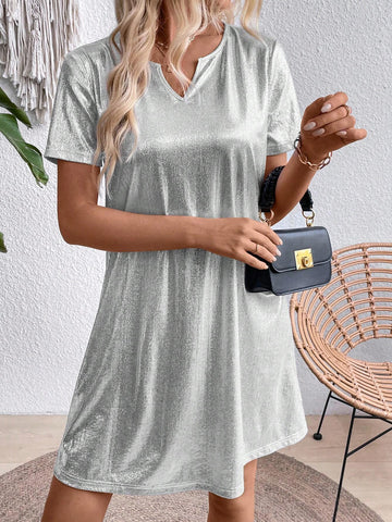EMERY ROSE Women's Short-Sleeved Sequin Decoration Simple Daily Dress