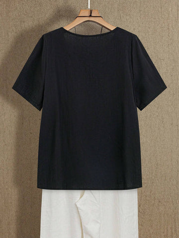 EMERY ROSE Women's Short Sleeve Casual Round Neck Shirt For Summer