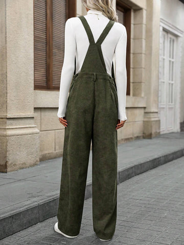 EMERY ROSE Women's Solid Color Casual Wide Leg Jumpsuit With Pockets, Summer