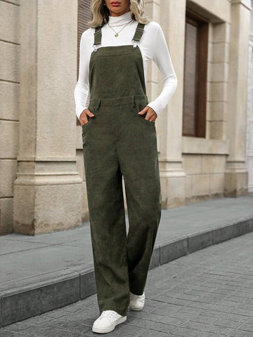 EMERY ROSE Women's Solid Color Casual Wide Leg Jumpsuit With Pockets, Summer