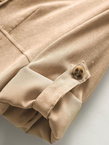 EMERY ROSE Women's Solid Color Front Button Pocket Casual Shift Dress