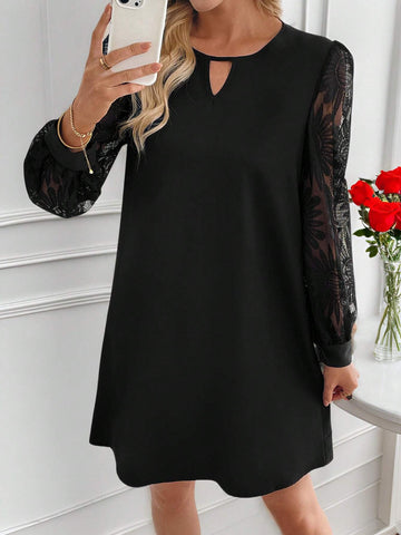 EMERY ROSE Women's Solid Color Jacquard Patchwork Mini Dress