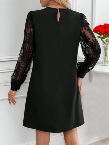 EMERY ROSE Women's Solid Color Jacquard Patchwork Mini Dress