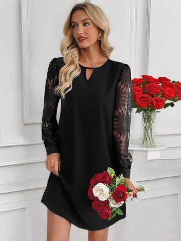 EMERY ROSE Women's Solid Color Jacquard Patchwork Mini Dress