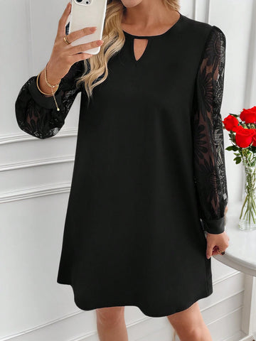 EMERY ROSE Women's Solid Color Jacquard Patchwork Mini Dress