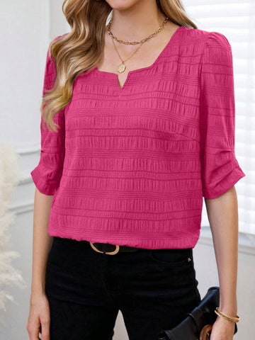 EMERY ROSE Women's Solid Color Midi Length Casual Blouse