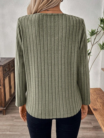 EMERY ROSE Women's Solid Color Round Neck Long Sleeve Casual Fleece T-Shirt For Fall/Winter